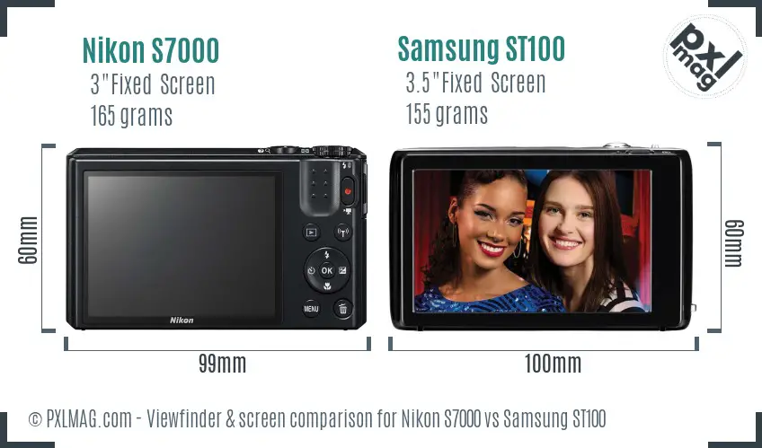 Nikon S7000 vs Samsung ST100 Screen and Viewfinder comparison