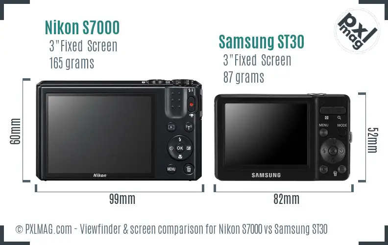 Nikon S7000 vs Samsung ST30 Screen and Viewfinder comparison