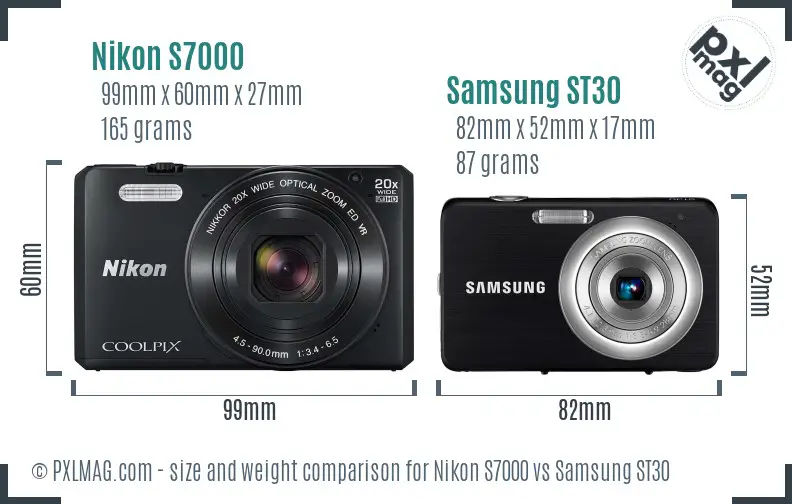 Nikon S7000 vs Samsung ST30 size comparison