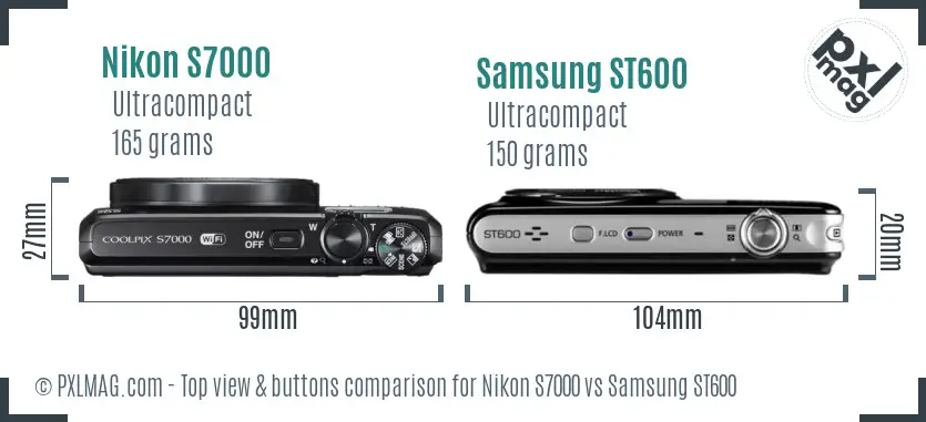 Nikon S7000 vs Samsung ST600 top view buttons comparison