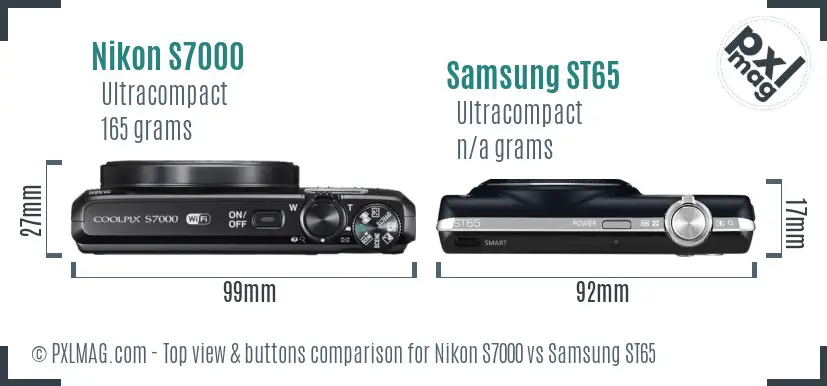 Nikon S7000 vs Samsung ST65 top view buttons comparison Nikon S7000 vs Samsung ST65 top view buttons comparison