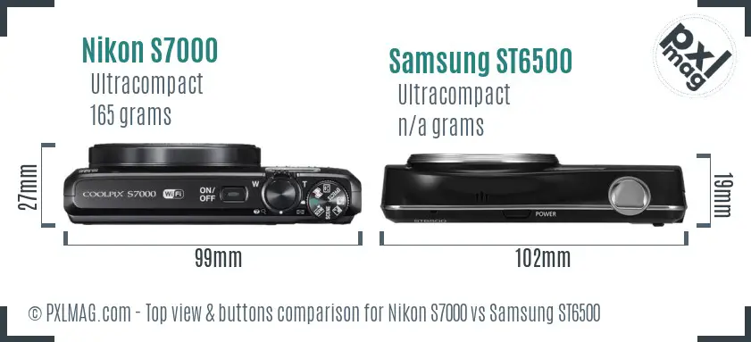 Nikon S7000 vs Samsung ST6500 top view buttons comparison