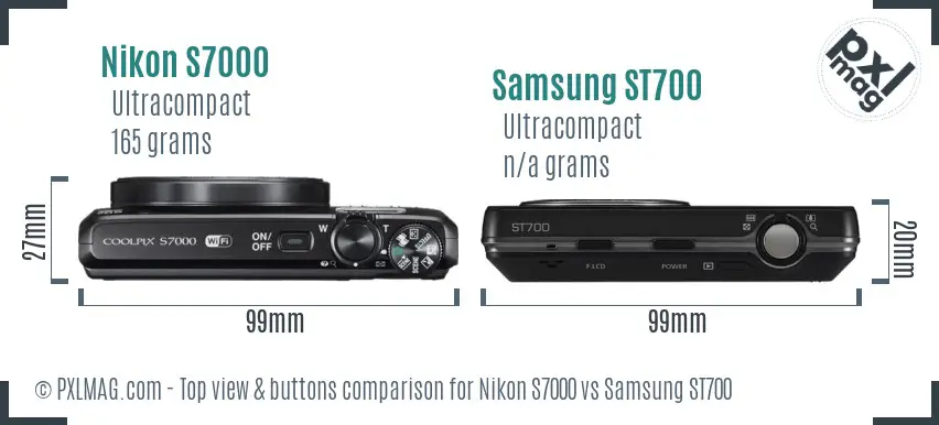 Nikon S7000 vs Samsung ST700 top view buttons comparison