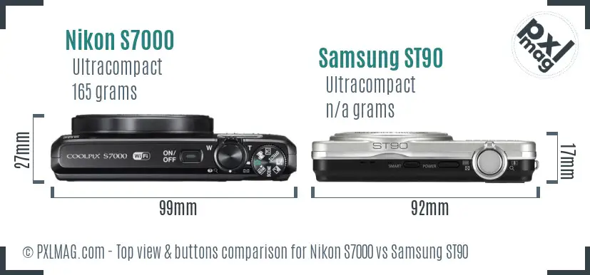 Nikon S7000 vs Samsung ST90 top view buttons comparison