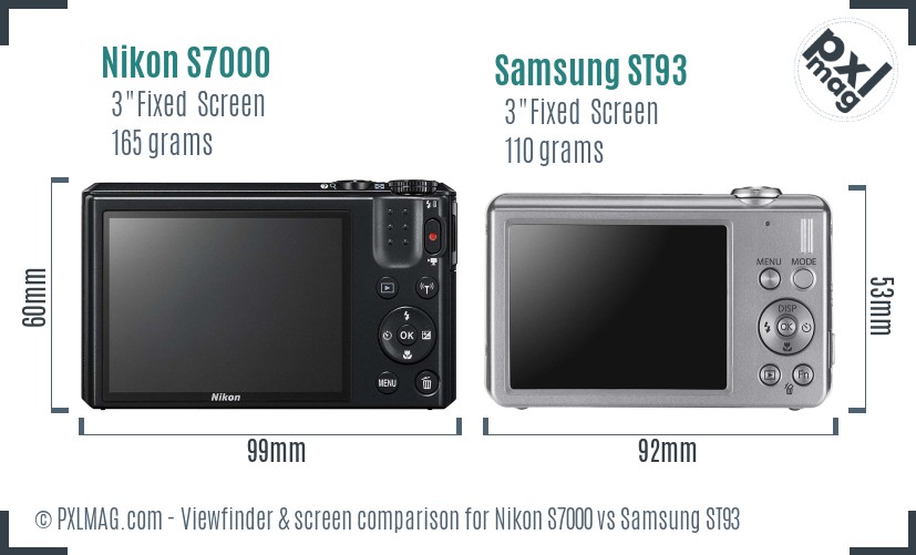 Nikon S7000 vs Samsung ST93 Screen and Viewfinder comparison