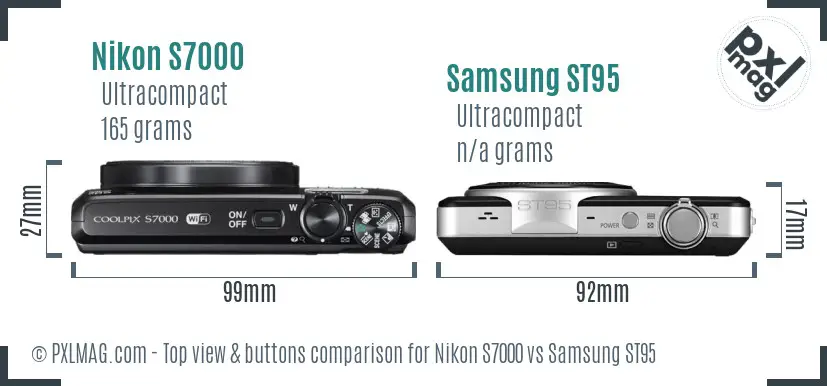 Nikon S7000 vs Samsung ST95 top view buttons comparison