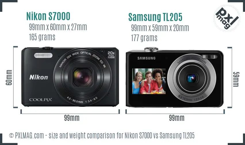 Nikon S7000 vs Samsung TL205 size comparison