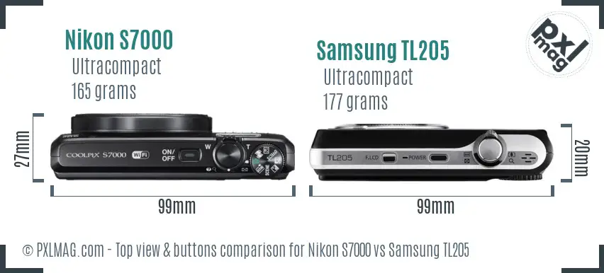 Nikon S7000 vs Samsung TL205 top view buttons comparison