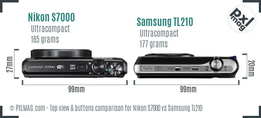 Nikon S7000 vs Samsung TL210 top view buttons comparison