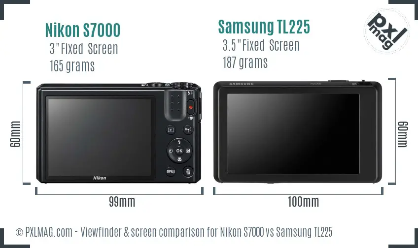 Nikon S7000 vs Samsung TL225 Screen and Viewfinder comparison