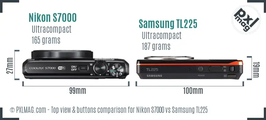 Nikon S7000 vs Samsung TL225 top view buttons comparison