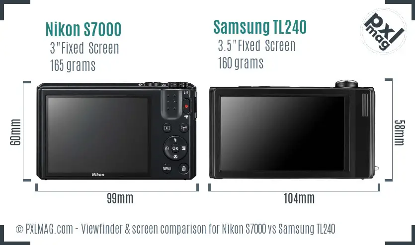 Nikon S7000 vs Samsung TL240 Screen and Viewfinder comparison