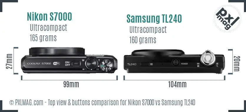 Nikon S7000 vs Samsung TL240 top view buttons comparison