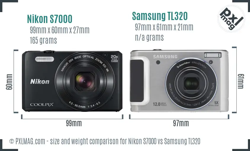 Nikon S7000 vs Samsung TL320 size comparison