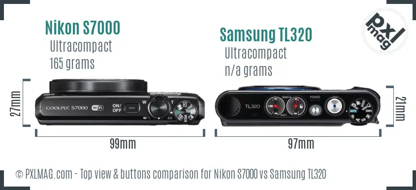 Nikon S7000 vs Samsung TL320 top view buttons comparison