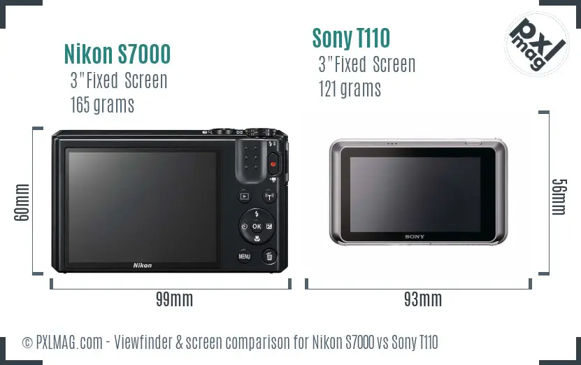 Nikon S7000 vs Sony T110 Screen and Viewfinder comparison