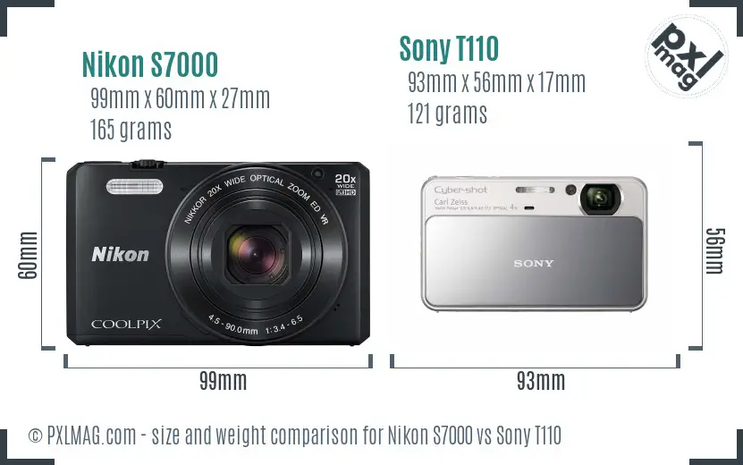 Nikon S7000 vs Sony T110 size comparison