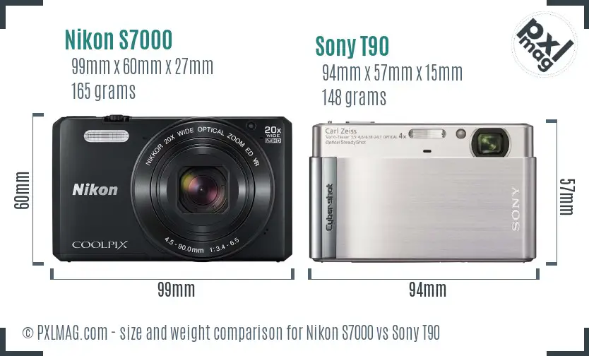 Nikon S7000 vs Sony T90 size comparison Nikon S7000 vs Sony T90 size comparison
