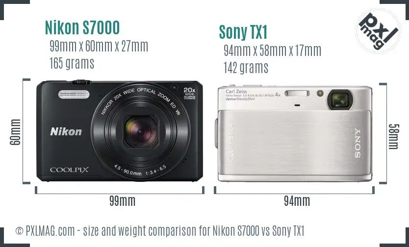 Nikon S7000 vs Sony TX1 size comparison Nikon S7000 vs Sony TX1 size comparison