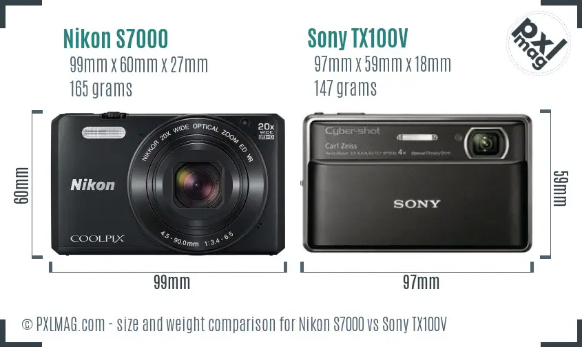 Nikon S7000 vs Sony TX100V size comparison Nikon S7000 vs Sony TX100V size comparison