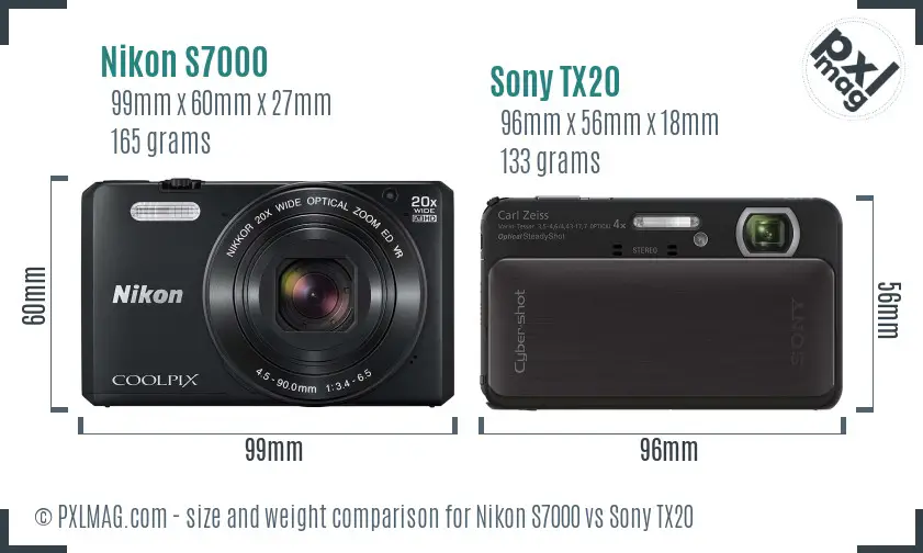 Nikon S7000 vs Sony TX20 size comparison