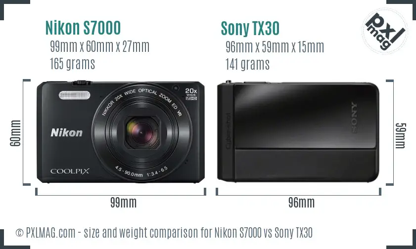 Nikon S7000 vs Sony TX30 size comparison