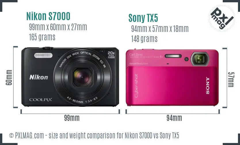 Nikon S7000 vs Sony TX5 size comparison