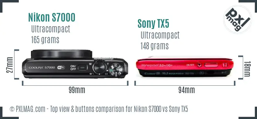 Nikon S7000 vs Sony TX5 top view buttons comparison