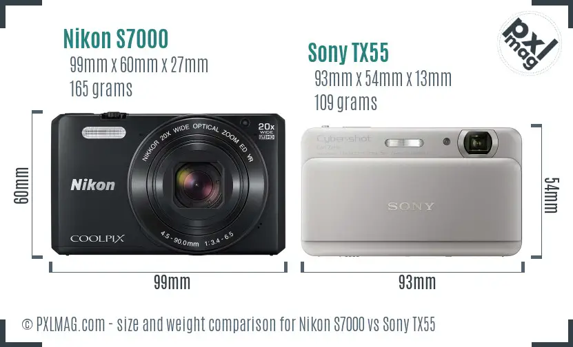 Nikon S7000 vs Sony TX55 size comparison