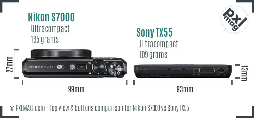 Nikon S7000 vs Sony TX55 top view buttons comparison
