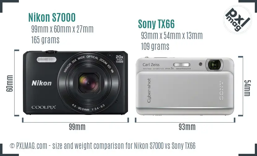 Nikon S7000 vs Sony TX66 size comparison