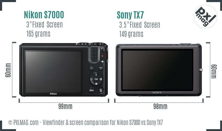 Nikon S7000 vs Sony TX7 Screen and Viewfinder comparison