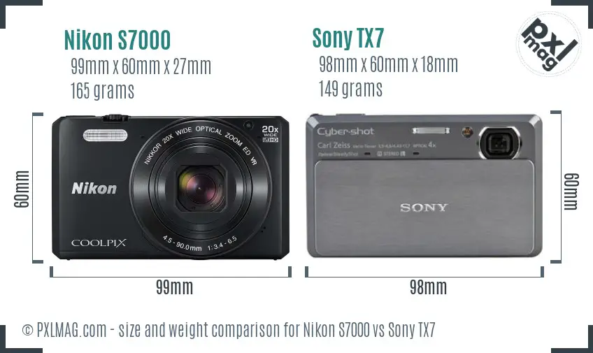 Nikon S7000 vs Sony TX7 size comparison