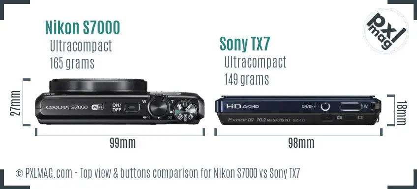 Nikon S7000 vs Sony TX7 top view buttons comparison