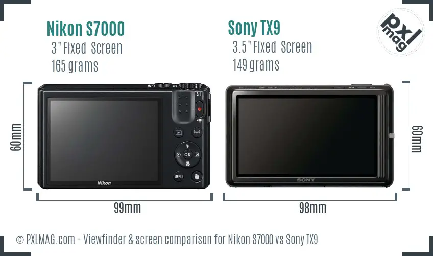 Nikon S7000 vs Sony TX9 Screen and Viewfinder comparison