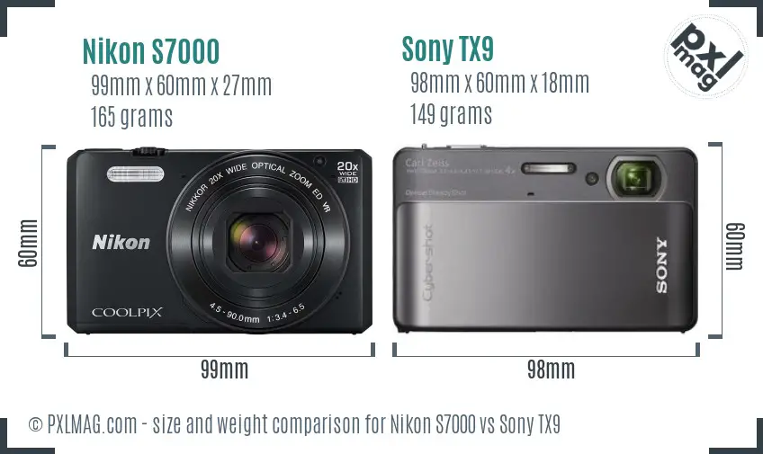 Nikon S7000 vs Sony TX9 size comparison