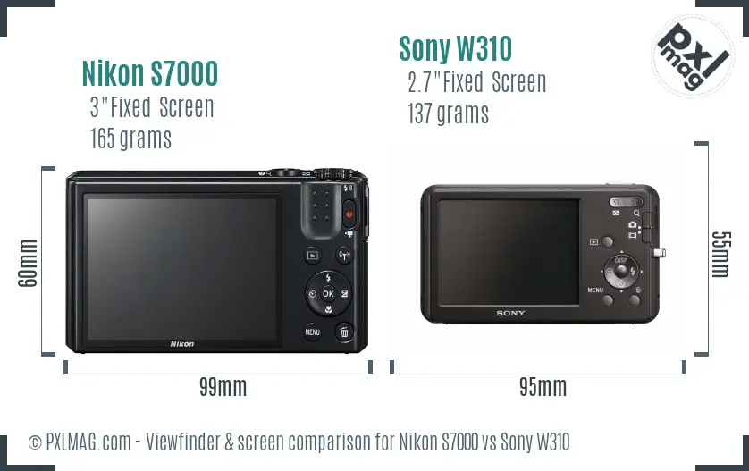 Nikon S7000 vs Sony W310 Screen and Viewfinder comparison