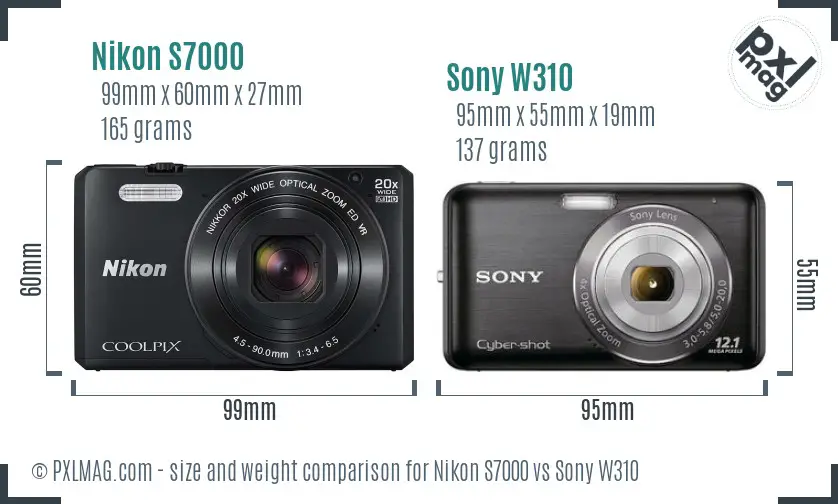 Nikon S7000 vs Sony W310 size comparison