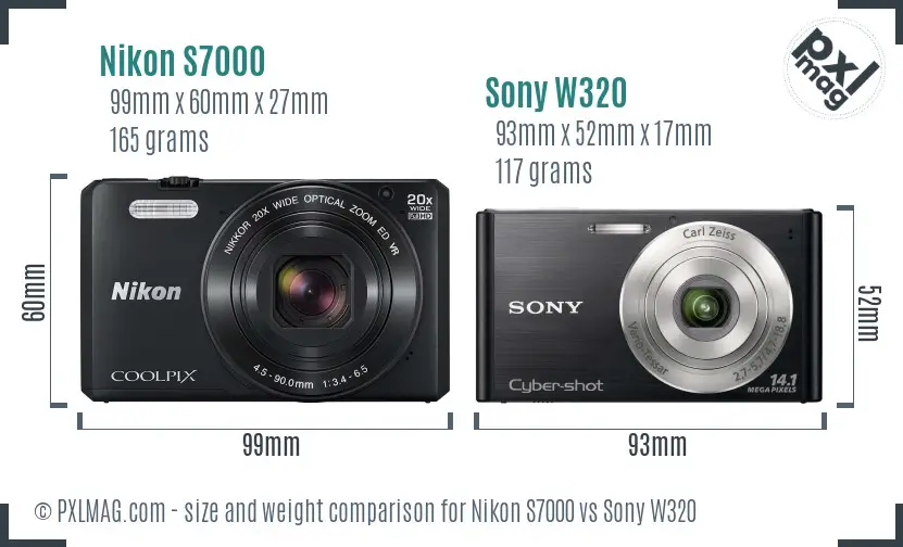 Nikon S7000 vs Sony W320 size comparison