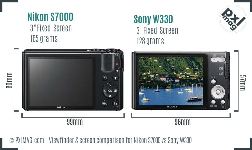 Nikon S7000 vs Sony W330 Screen and Viewfinder comparison