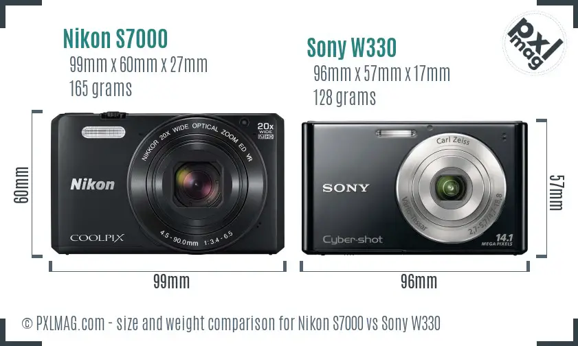 Nikon S7000 vs Sony W330 size comparison