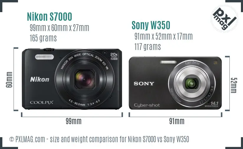 Nikon S7000 vs Sony W350 size comparison