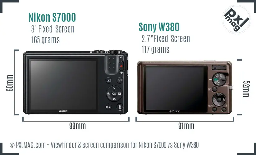 Nikon S7000 vs Sony W380 Screen and Viewfinder comparison