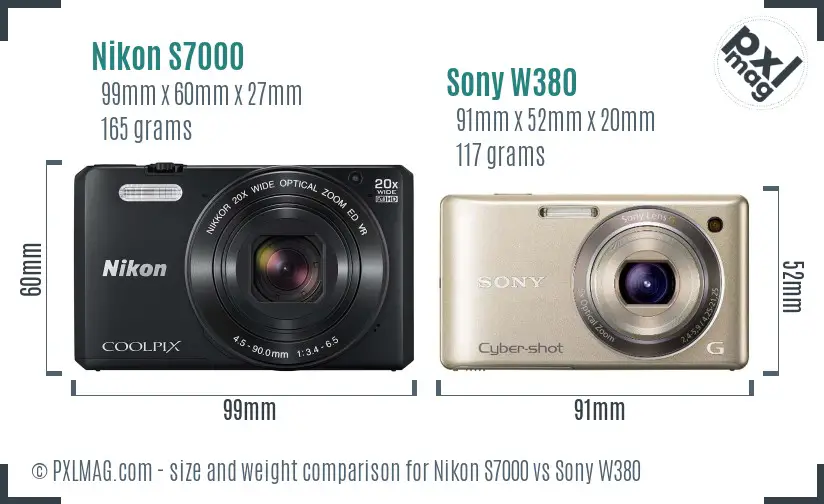 Nikon S7000 vs Sony W380 size comparison