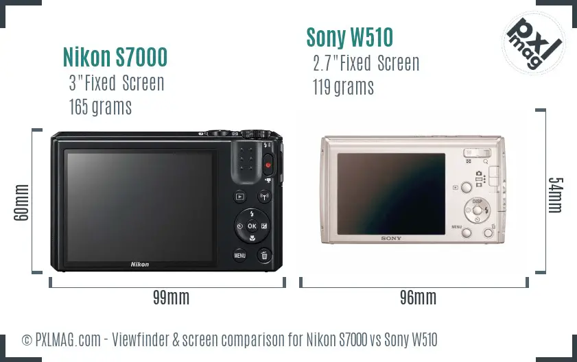 Nikon S7000 vs Sony W510 Screen and Viewfinder comparison