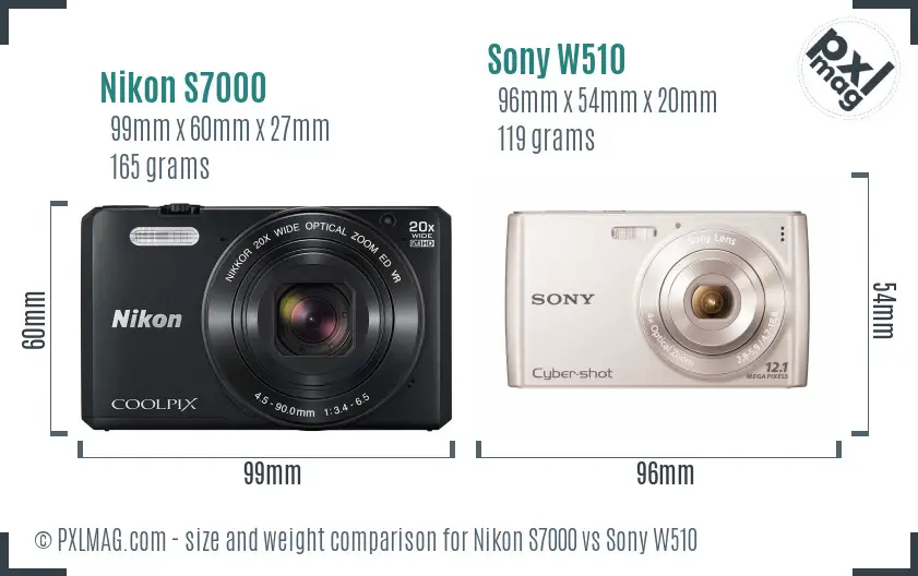Nikon S7000 vs Sony W510 size comparison