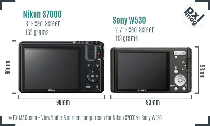 Nikon S7000 vs Sony W530 Screen and Viewfinder comparison