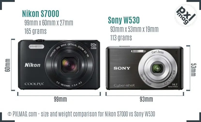 Nikon S7000 vs Sony W530 size comparison
