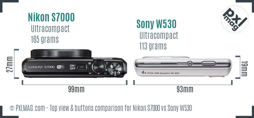 Nikon S7000 vs Sony W530 top view buttons comparison