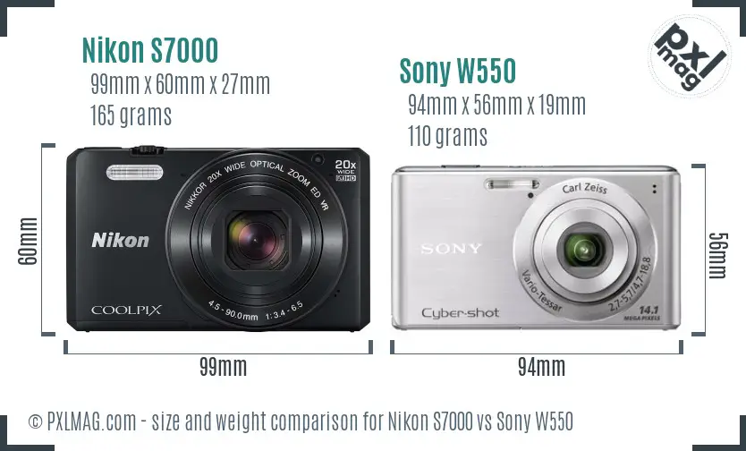 Nikon S7000 vs Sony W550 size comparison Nikon S7000 vs Sony W550 size comparison